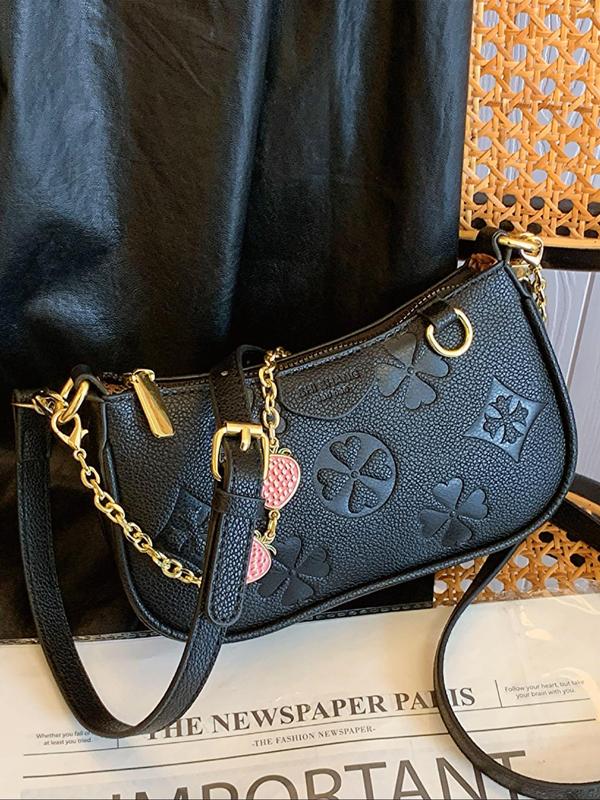 Women's Fashionable Floral Pattern Crossbody Bag, Casual PU Leather Zipper Shoulder Bag for Daily Used, Trendy Versatile High-quality Daily Commuting Bag