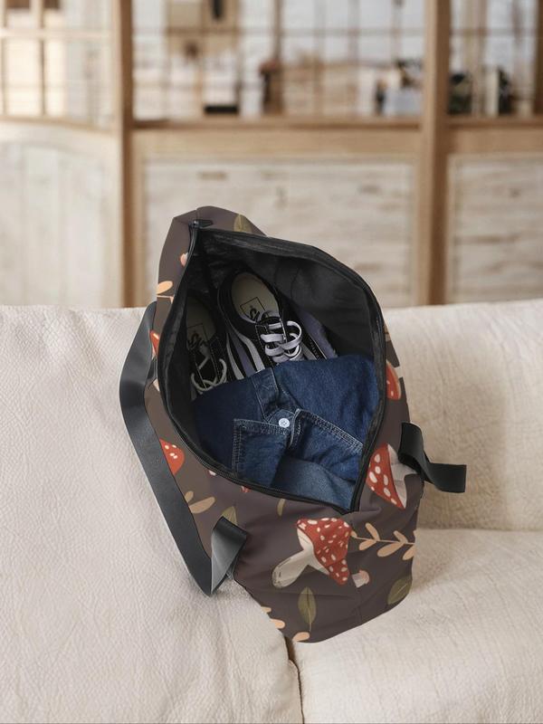 Mushroom Print Travel Bag, Large Capacity Travel Bag, Portable Overnight Bag, Fashion Travel Bag, Yoga Training Bag, Travel Essentials