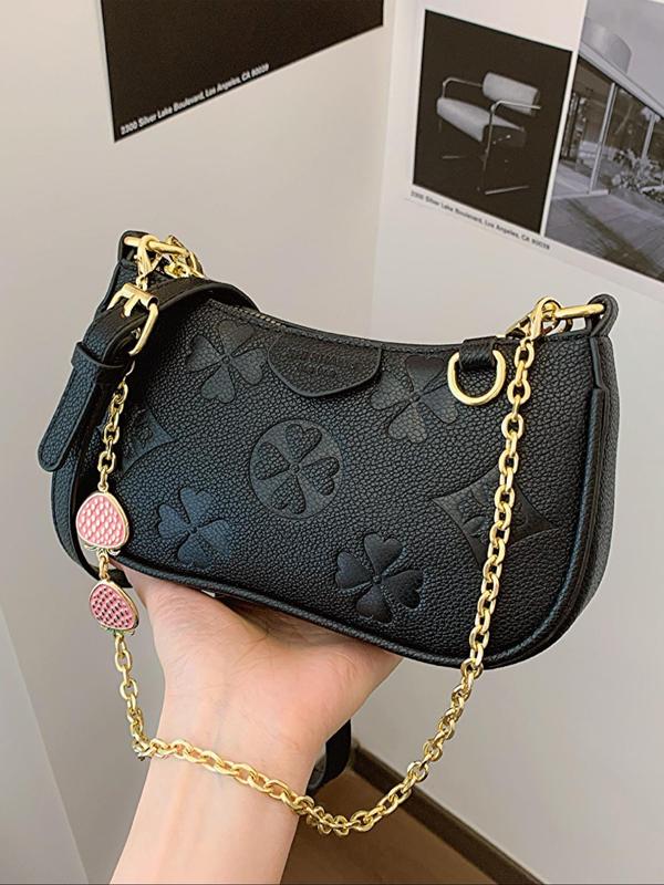 Women's Fashionable Floral Pattern Crossbody Bag, Casual PU Leather Zipper Shoulder Bag for Daily Used, Trendy Versatile High-quality Daily Commuting Bag