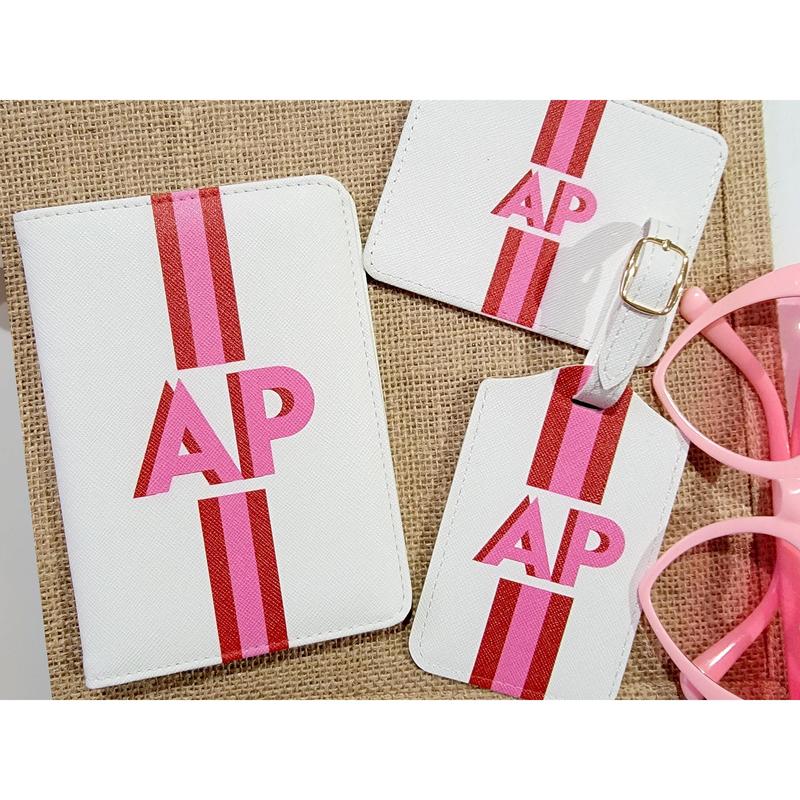 Shadow Monogram Travel Gift Set - Customizable Luggage Tag, Passport Holder, Card Wallet, Clutch