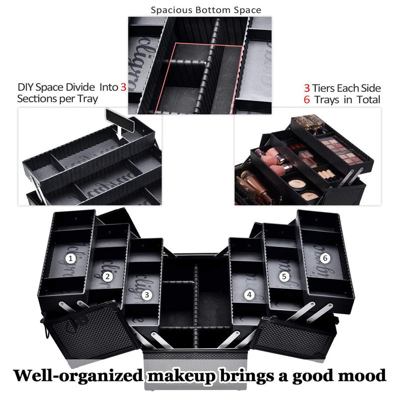 Extra Large Makeup Case Organizer 6 Trays Cosmetic Train Cases Storage Professional Makeup Box with Lock and Compartments Faquenc