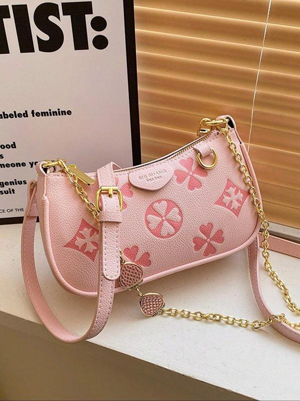 Women's Fashionable Floral Pattern Crossbody Bag, Casual PU Leather Zipper Shoulder Bag for Daily Used, Trendy Versatile High-quality Daily Commuting Bag