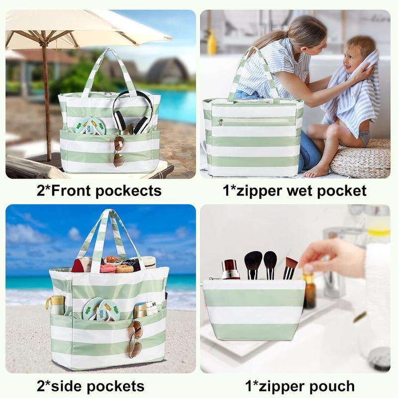 LOIDOU Large Tote Beach Bag Waterproof Sandproof Beach Pool Bag with Zipper & Wet Pockets Shoulder Bag Travel Grocery