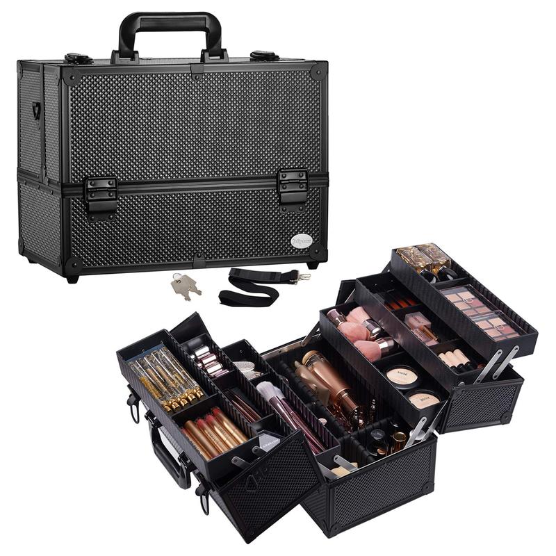 Extra Large Makeup Case Organizer 6 Trays Cosmetic Train Cases Storage Professional Makeup Box with Lock and Compartments Faquenc