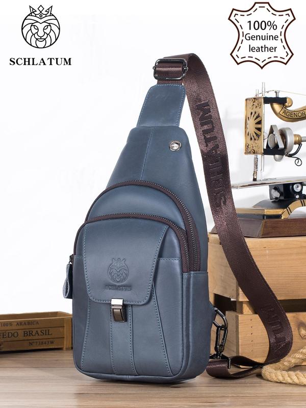 Men's Solid Zipper Chest Bag, Vintage Leather Sling Bag for Daily Use, Versatile Crossbody Bags