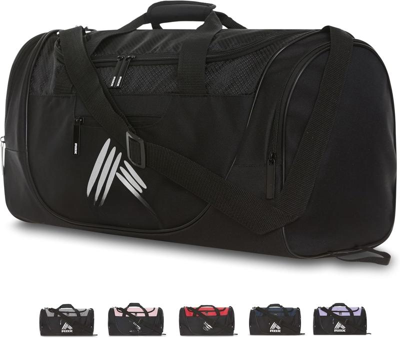 Duffel Bag, Small Gym Bag for Women & Men, Travel Bag with Shoe Compartment, Nylon, Black Silver, 21.0 x 10.5 x 9.5 inches, 1.0 pounds