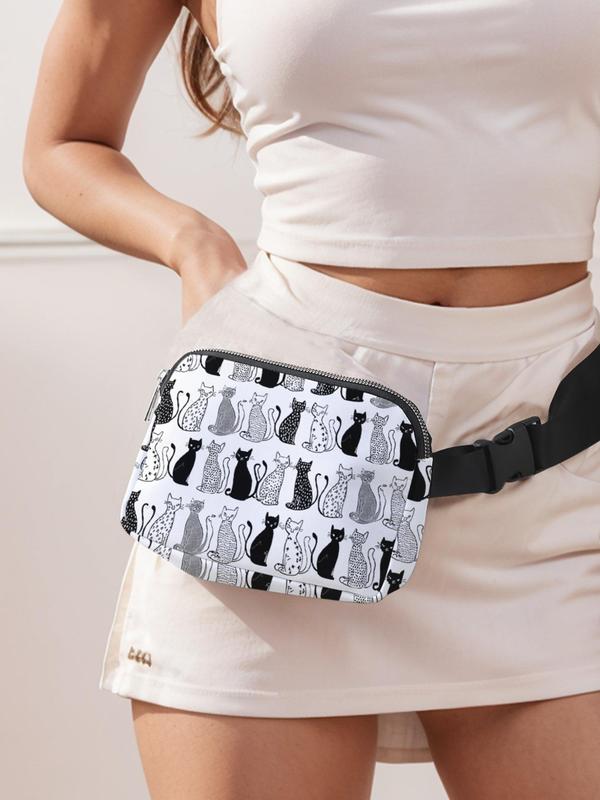 Cute Cat Pattern Fanny Pack, Large Capacity Travel Organizer, Portable Travel Crossbody Bag, Casual and Stylish Crossbody Bag with Zipper Closure