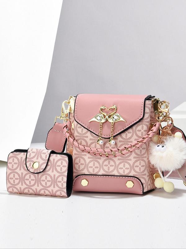 Women's Fashionable Crossbody Bag & Wallet, with Cute Charm, Casual Versatile PU Leather Crossbody Bag & Wallet, Trendy All-match Bag Set for Daily Use