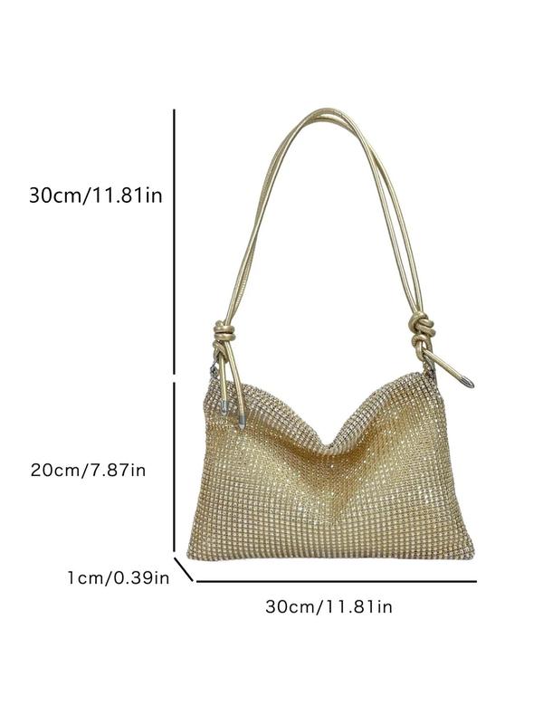 Women's Summer Rhinestone Decor Evening Bag, 2024 New Fashionable Solid Color Shoulder Bag for Banquet & Wedding Party, Female Elegant Underarm Bag