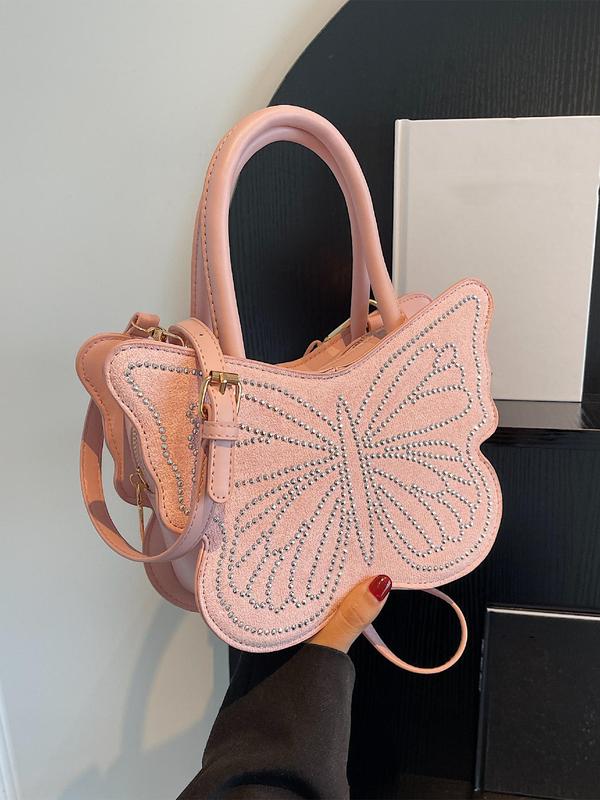 Summer Punk Style Butterfly Design Handbag As Birthday Gift, Fashion Rivet Decor Novelty Bag for Daily Outfit, Tote Bags for Women As Gifts