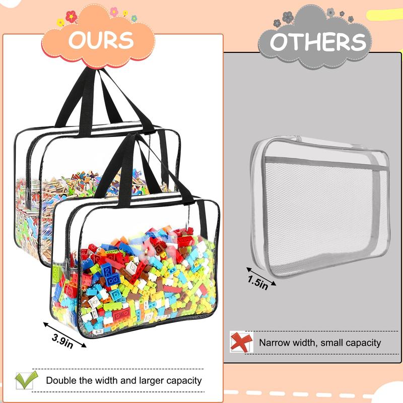 6 pcs set Clear Makeup Toys Bags Cosmetic Blocks Toy Storage Bags Set PVC with Zipper Handle Portable Travel Luggage Airport Airline Vacation Organization