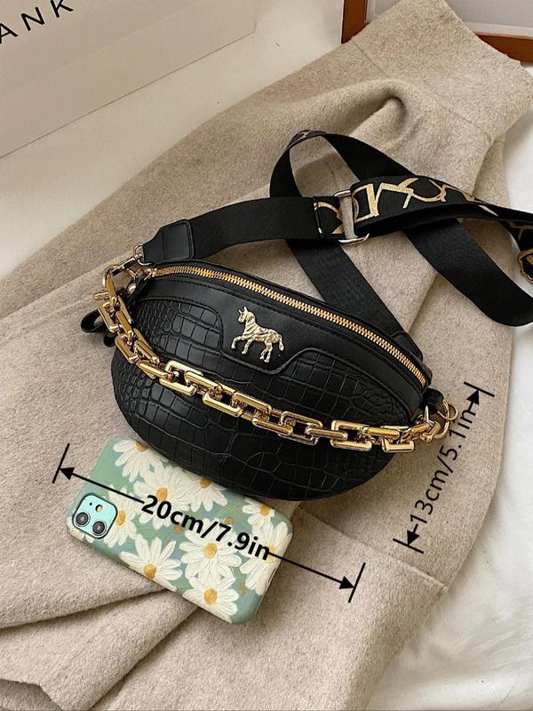 Women's Fashion Chain Decorated Fanny Pack, Pu Leather Zipper Belt Bag for Daily Used, Casual Trendy Versatile High-quality Daily Commuting Bag