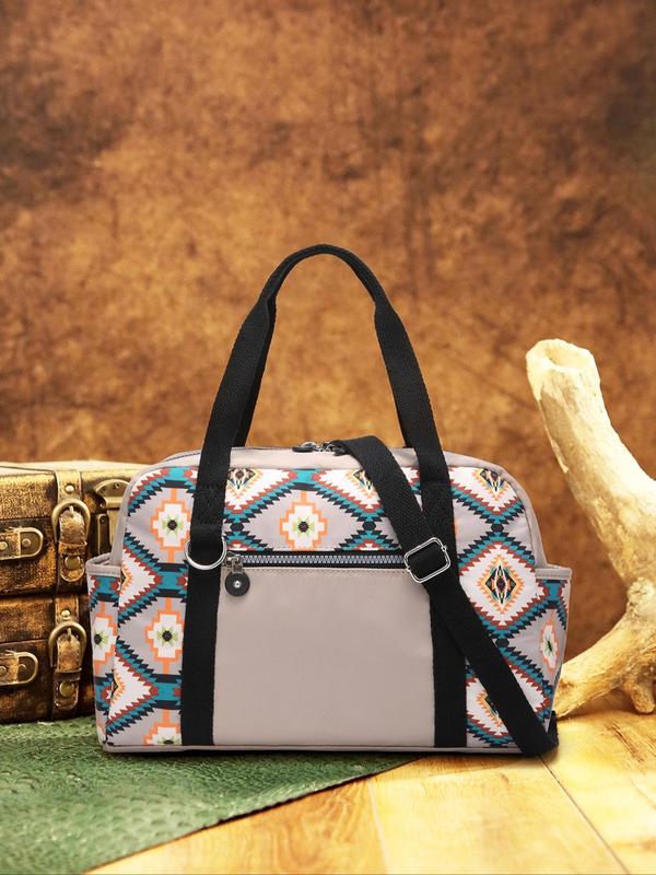 Boho Style Ethnic Pattern Travel Bag, Lightweight Large Capacity Duffel Bag, Zipper Travel Bag for Women & Men