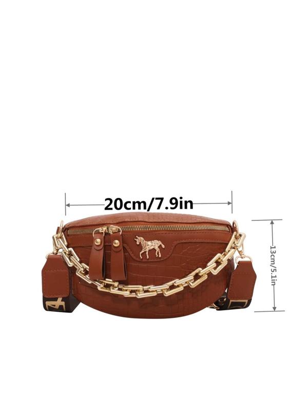 Women's Fashion Chain Decorated Fanny Pack, Pu Leather Zipper Belt Bag for Daily Used, Casual Trendy Versatile High-quality Daily Commuting Bag