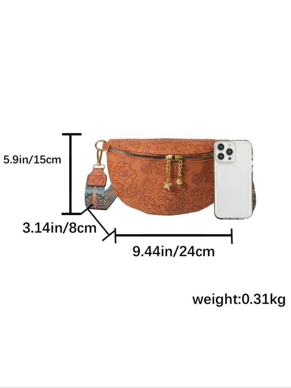 Women's Elegant Floral Pattern Fanny Pack, Fashionable PU Leather Zipper Belt Bag for Daily Used, Casual Trendy Versatile High-quality Daily Commuting Bag