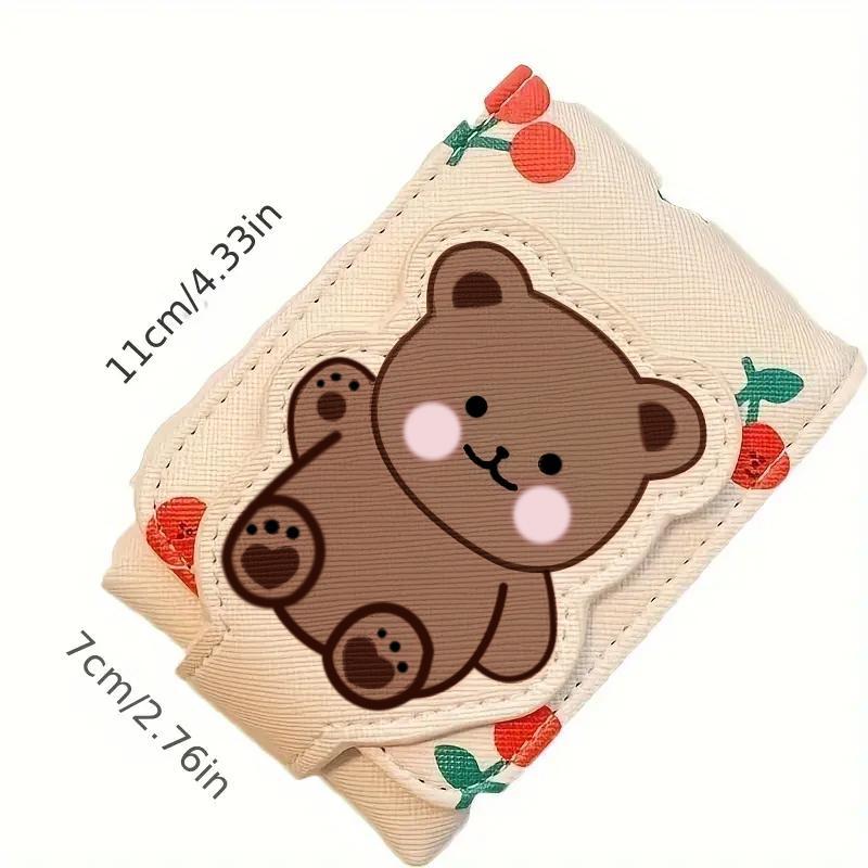 Cartoon Bear & Cherry Pattern Lipstick Bag, Cute Mini Lipstick Storage Bag with Built-in Mirror, Portable Cosmetic Storage Pouch for Travel & Daily Use