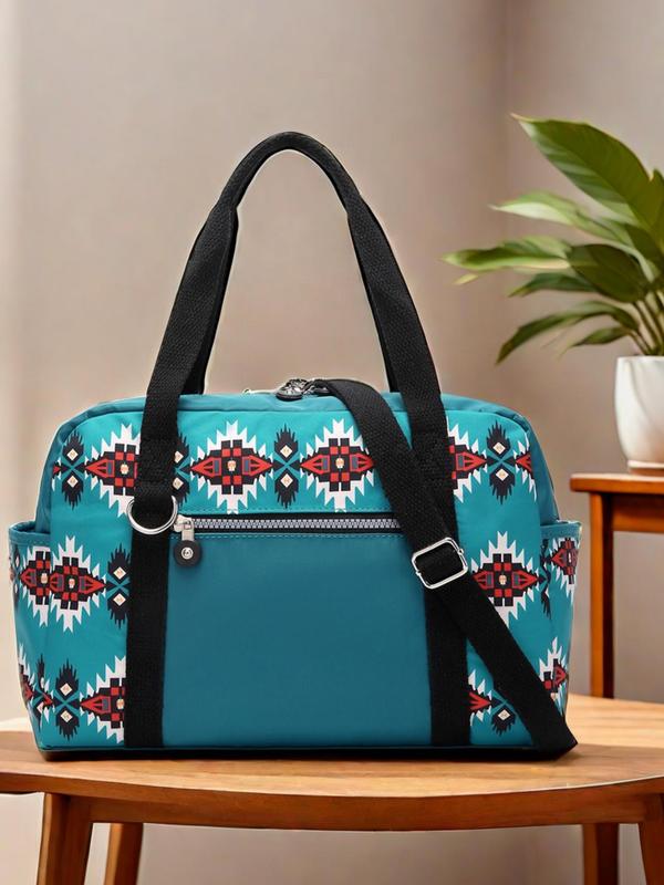 Boho Style Ethnic Pattern Travel Bag, Lightweight Large Capacity Duffel Bag, Zipper Travel Bag for Women & Men