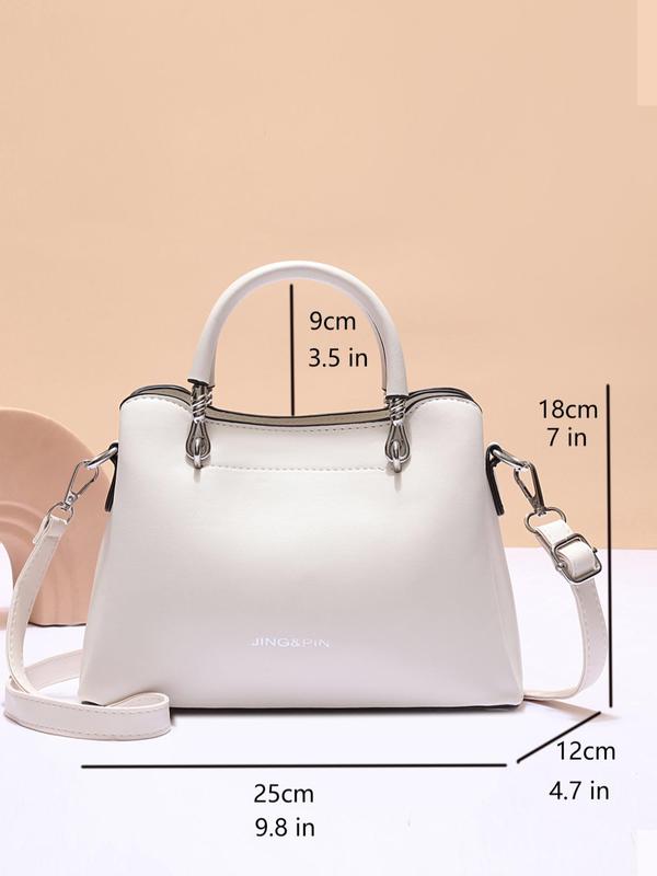 Women's Large Capacity Solid Color Letter Pattern Demo Bag, Trendy Solid Color Handbag, Fashionable Letter Label Decorated Crossbody Bag For Women & Girls