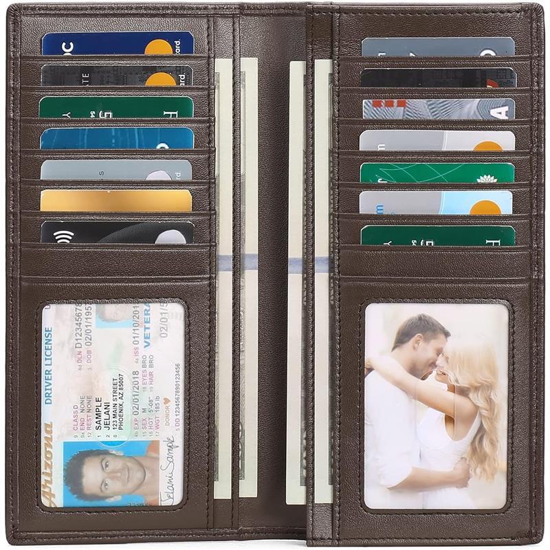 Long Wallet for Men Genuine Leather Men's Wallet Bifold Credit Card Holder