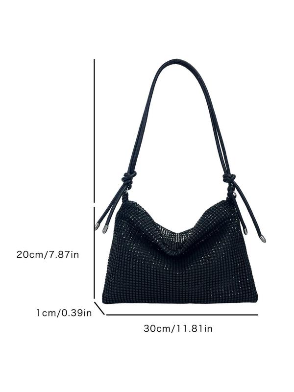 Women's Summer Rhinestone Decor Evening Bag, 2024 New Fashionable Solid Color Shoulder Bag for Banquet & Wedding Party, Female Elegant Underarm Bag