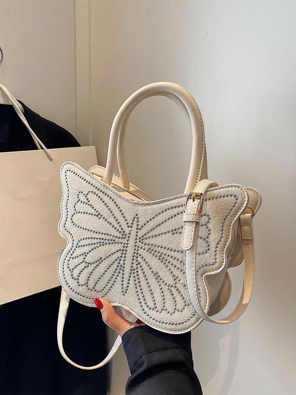 Summer Punk Style Butterfly Design Handbag As Birthday Gift, Fashion Rivet Decor Novelty Bag for Daily Outfit, Tote Bags for Women As Gifts