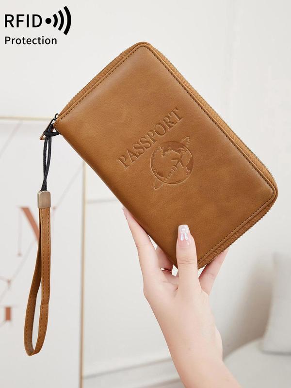 Fashionable Lightweight PU Leather Passport Holder, Simple Style Plain Color Letters Passport Case, Travel Accessories for Men & Women