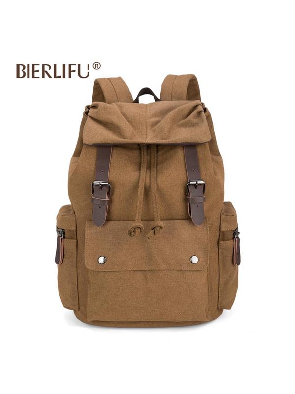 Fashionable Large Capacity Belted Design Canvas Backpack, Casual Versatile Backpack with Adjustable Buckle, Outdoor Backpack for Women & Men