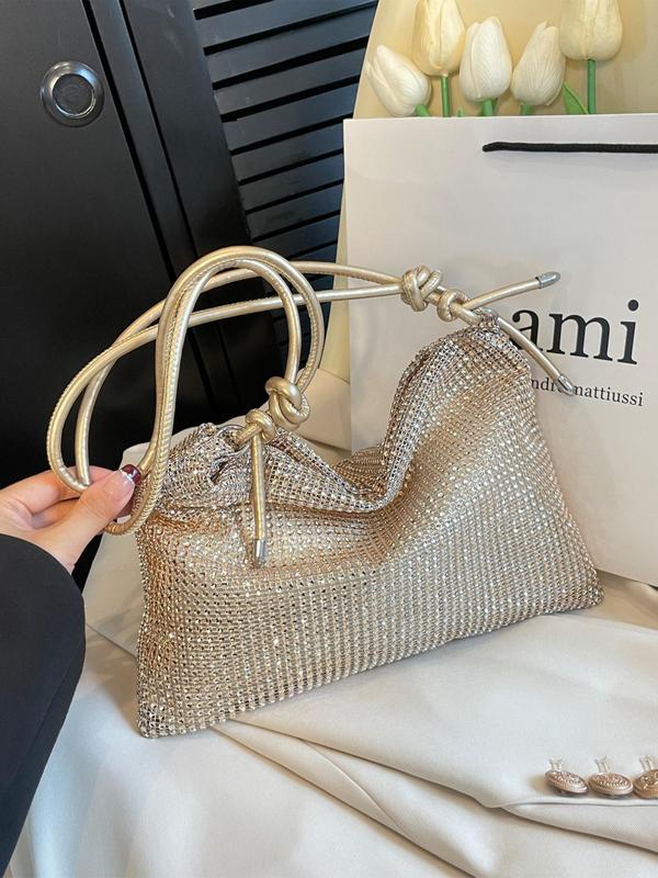 Women's Summer Rhinestone Decor Evening Bag, 2024 New Fashionable Solid Color Shoulder Bag for Banquet & Wedding Party, Female Elegant Underarm Bag