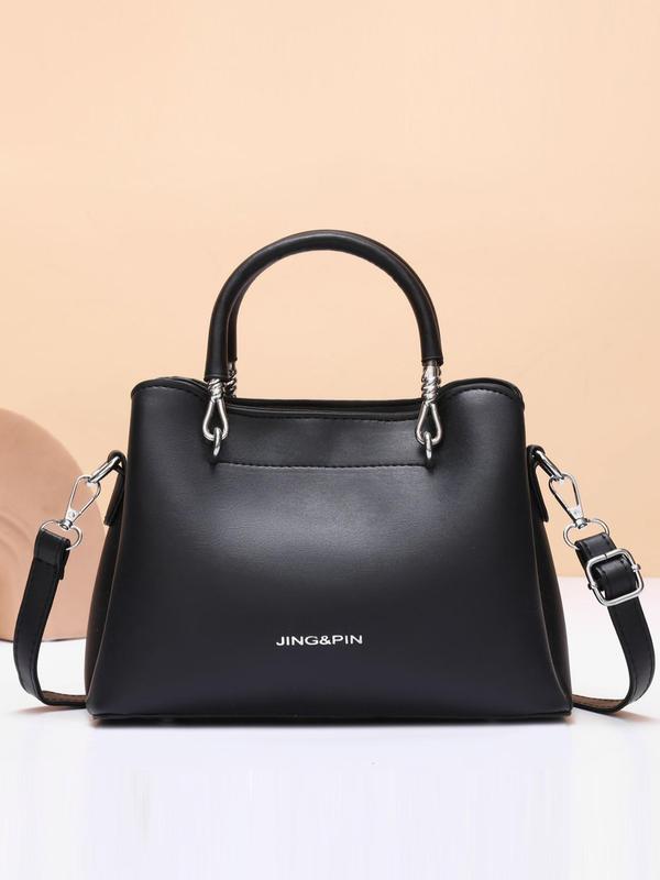 Women's Large Capacity Solid Color Letter Pattern Demo Bag, Trendy Solid Color Handbag, Fashionable Letter Label Decorated Crossbody Bag For Women & Girls