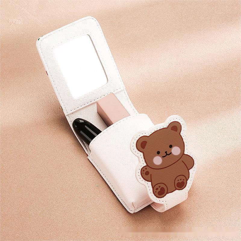 Cartoon Bear & Cherry Pattern Lipstick Bag, Cute Mini Lipstick Storage Bag with Built-in Mirror, Portable Cosmetic Storage Pouch for Travel & Daily Use