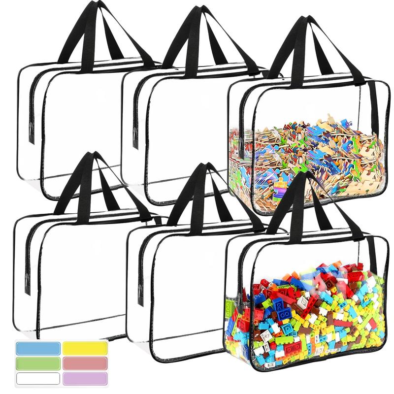 6 pcs set Clear Makeup Toys Bags Cosmetic Blocks Toy Storage Bags Set PVC with Zipper Handle Portable Travel Luggage Airport Airline Vacation Organization