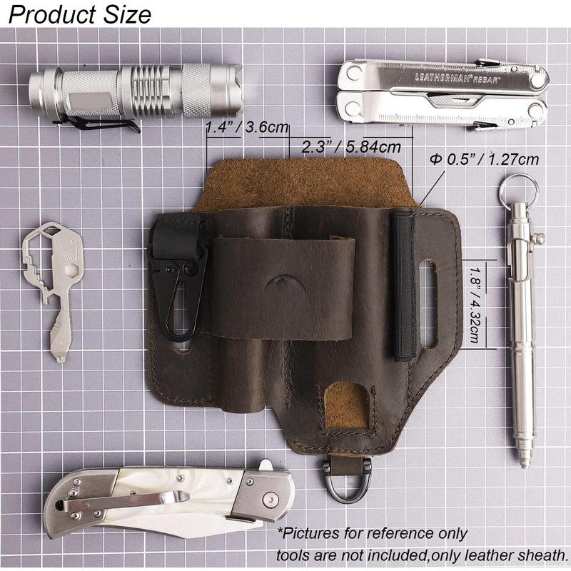 Leather Multitool Sheath,EDC Belt Organizer for Work and Daily Use,Leatherman Sheath,EDC Pocket Organizer for Flashlight and Multitool,Gifts for Men for Multitool,Darkbrown