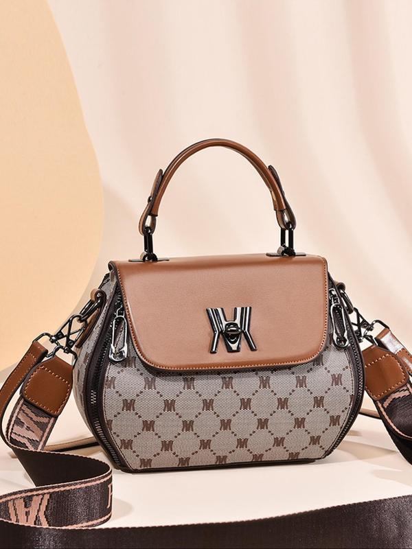 Women's Fashionable Letter Print Zipper Saddle Bag, 2024 New Style Casual PU Leather Shoulder Bag for Daily Used, Trendy Versatile High-quality Daily Commuting Bag