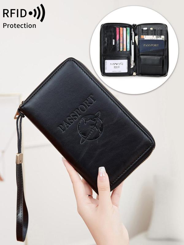 Fashionable Lightweight PU Leather Passport Holder, Simple Style Plain Color Letters Passport Case, Travel Accessories for Men & Women