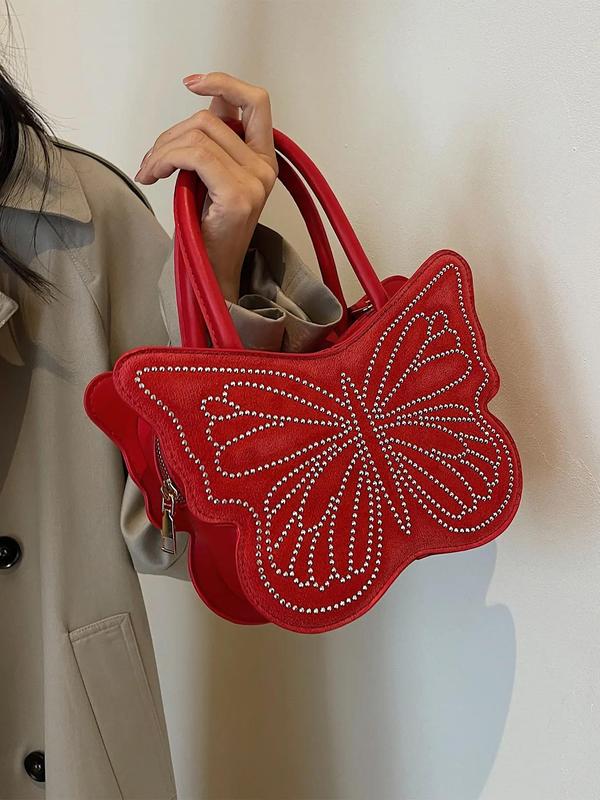 Summer Punk Style Butterfly Design Handbag As Birthday Gift, Fashion Rivet Decor Novelty Bag for Daily Outfit, Tote Bags for Women As Gifts