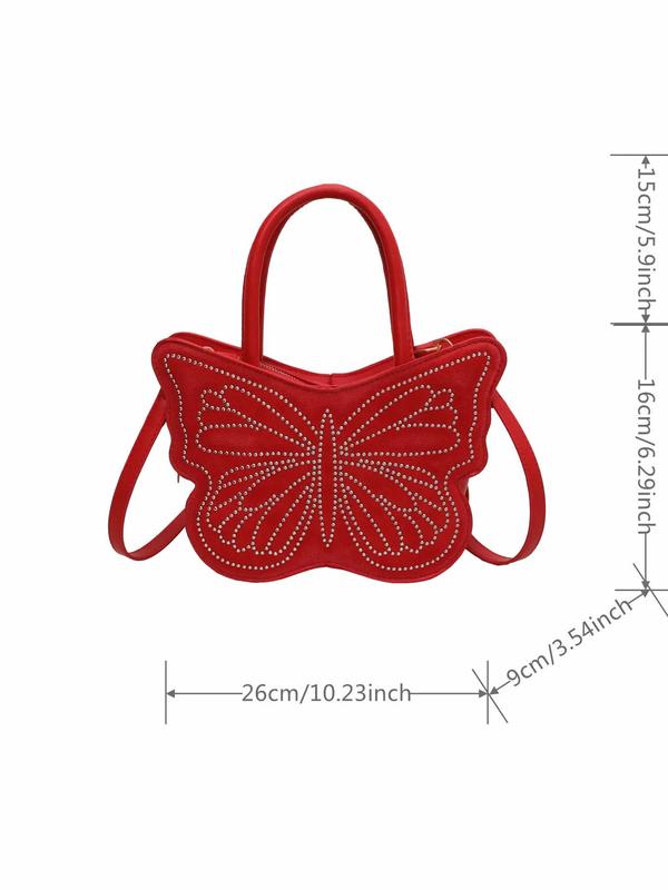 Summer Punk Style Butterfly Design Handbag As Birthday Gift, Fashion Rivet Decor Novelty Bag for Daily Outfit, Tote Bags for Women As Gifts