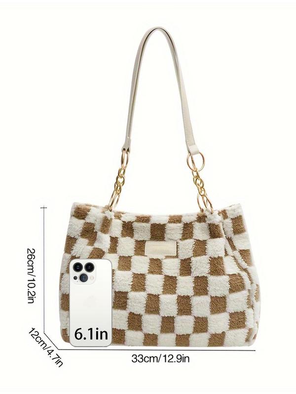 Women's Fashionable Checkerboard Pattern Tote Bag, Large Capacity Shoulder Bag, Casual Versatile Handbag for Daily Used