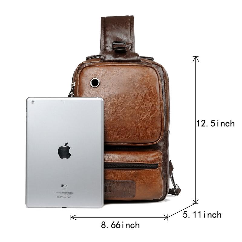 Small Black Sling Crossbody Backpack Shoulder Bag for Men Women Vintage PU Leather Sling Backpack Cycling