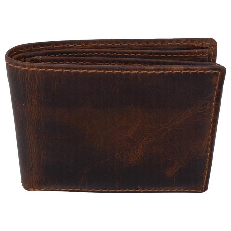 Vintage Leather Men's Bifold Center Flap Wallet- Brown