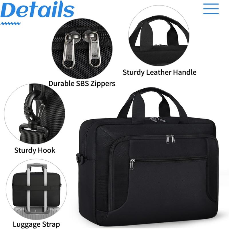 Laptop Bag 17.3 Inch Laptop Briefcase Large  Laptop Case for Men Women Business Office Work Computer Bag 17 Inch Adjustable  Messenger Bag, Black