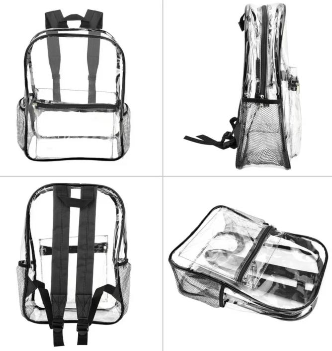 Clear Backpack, Heavy Duty PVC Transparent Backpack, See Through Bookbag for Stadium,Travel, School, Black