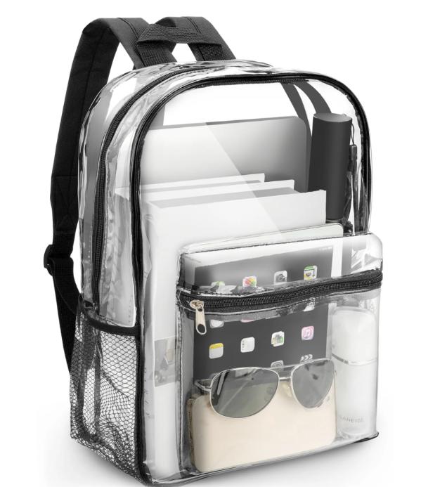 Clear Backpack, Heavy Duty PVC Transparent Backpack, See Through Bookbag for Stadium,Travel, School, Black