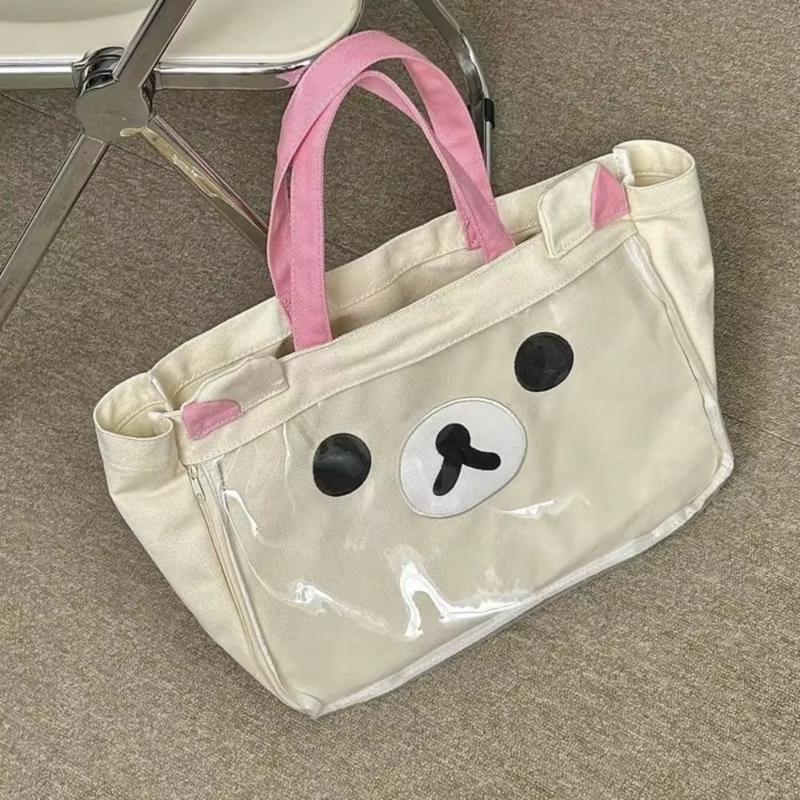 Trendy Cute Rilakkumaed Tote Bag Large Capacity Korilakkuma Handbags College School Women Shoulder Bag