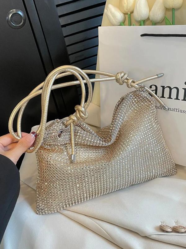 Women's Summer Rhinestone Decor Evening Bag, 2024 New Fashionable Solid Color Shoulder Bag for Banquet & Wedding Party, Female Elegant Underarm Bag