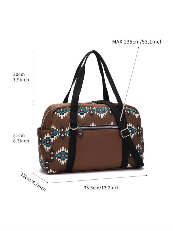 Boho Style Ethnic Pattern Travel Bag, Lightweight Large Capacity Duffel Bag, Zipper Travel Bag for Women & Men