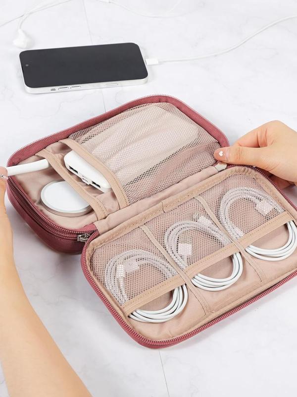 Quilted Travel Cord Electronic Organizer, Double Layer Letter Label Case, Electronic Accessories for Cable, Charger, Phone, Hard Drive, USB, Sd Card