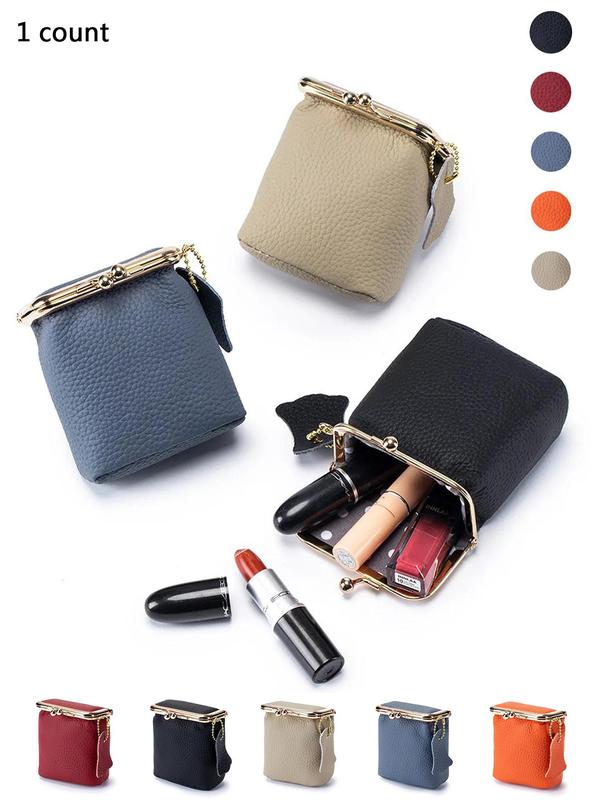 Women's Solid Color Leather Wallet, Fashionable Portable Litchi Pattern Coin Money Wallet, Earphone Lipstick Pouch, Card Holder for Women & Girls