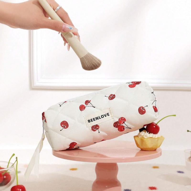 Set Quilting Soft Cherry Pattern Balletcore Multi-Functional Travel Cosmetic Bag Large Capacity Cosmetic Bag,Makeup Bag Makeup Pouch Skincare Bag ,Large Capacity For Travel