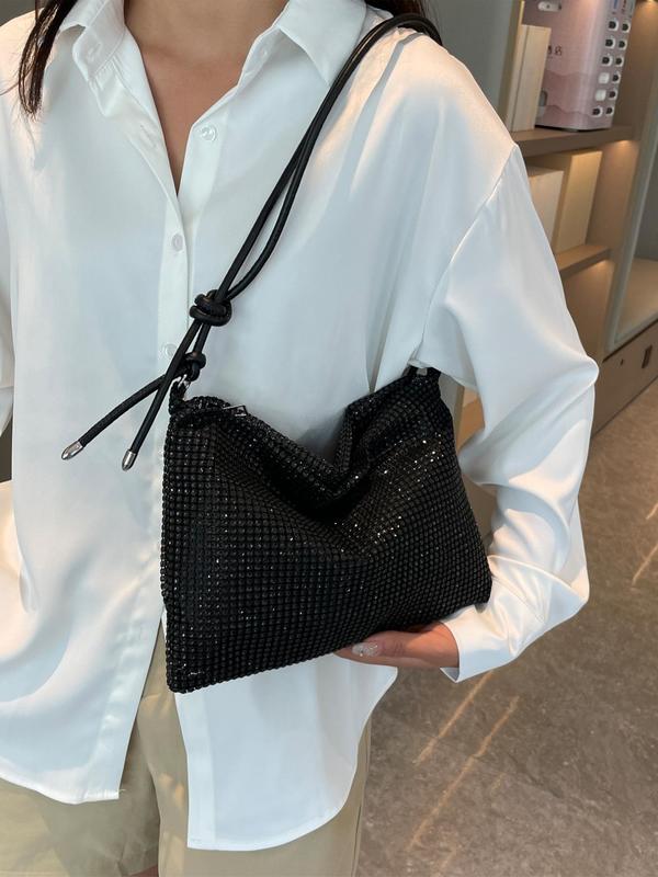 Women's Summer Rhinestone Decor Evening Bag, 2024 New Fashionable Solid Color Shoulder Bag for Banquet & Wedding Party, Female Elegant Underarm Bag