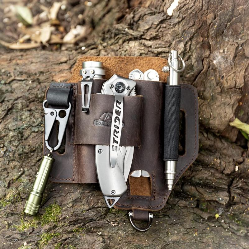 Leather Multitool Sheath,EDC Belt Organizer for Work and Daily Use,Leatherman Sheath,EDC Pocket Organizer for Flashlight and Multitool,Gifts for Men for Multitool,Darkbrown